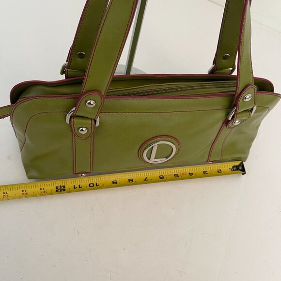 Nine West Green Pink Vegan Leather Satchel Handbag Purse - Picture 12 of 14